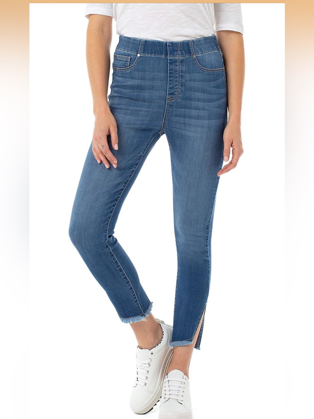 NWT Size 12/31 Petite Liverpool  Skinny Crop Angled Slit Denim Capri (ABBA)